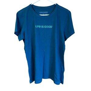 NWT Life Is Good Women’s Gone Hiking Trails Crusher Tee Teal Sz L